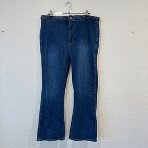 FRAME Le High Flare Jeans Womens 31 Denim Braided Waist Dark Wash Stretch